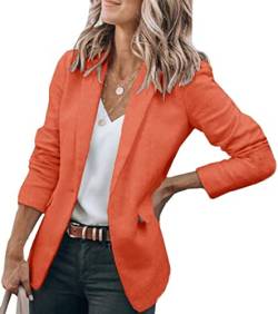 Cicy Bell Damen Langarm Casual Blazer Arbeit Büro Knopf Open Front Jacke Anzug Orange S von Cicy Bell