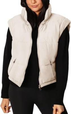 Cicy Bell Damen Puffer Jacke Kurz Mäntel Winter Weste Stand Kragen Mit Abnehmbaren Ärmeln Off white S von Cicy Bell