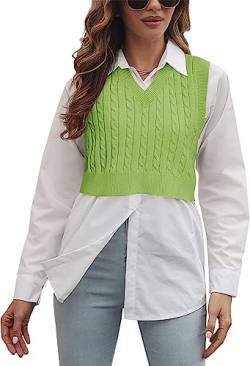 Cicy Bell Damen Pullunder Sweater Vest Ärmellos V-Ausschnitt Westen Klassisch Gestrickte Gestreifte Pullover Grün XL von Cicy Bell