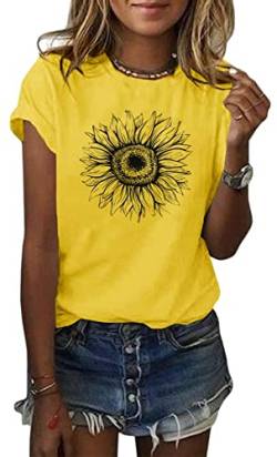 Cicy Bell Damen Sonnenblumen T Shirt Sommer Kurzarm Niedlich Grafik Lose T-Shirts Für Damen Tops von Cicy Bell