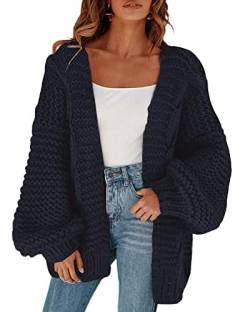 Cicy Bell Damen Strickjacken Cardigan Lose Laternenärmel Elegante Übergroße Pullover Marineblau M von Cicy Bell