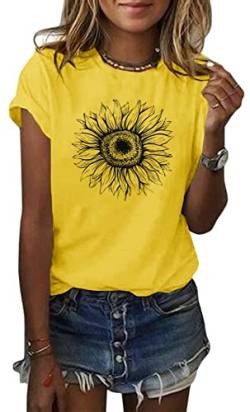 Cicy Bell Damen-T-Shirt, Sonnenblume, Sommer, kurze Ärmel, niedliche Grafik - Gelb - Groß von Cicy Bell