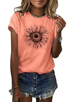 Cicy Bell Damen-T-Shirt, Sonnenblume, Sommer, kurze Ärmel, niedliche Grafik - Orange - X-Groß von Cicy Bell