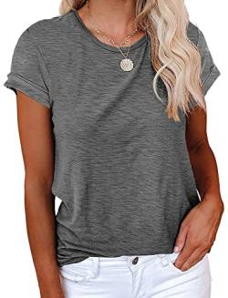 Cicy Bell Damen T-Shirt Elegant Sommer Basic t-Shirts Casual Rundhals Klamotten Tops Dunkelgrau L von Cicy Bell