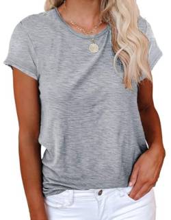 Cicy Bell Damen T-Shirt Elegant Sommer Basic t-Shirts Casual Rundhals Klamotten Tops Grau XL von Cicy Bell