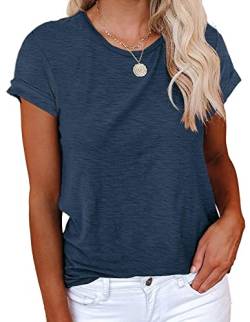 Cicy Bell Damen T-Shirt Elegant Sommer Basic t-Shirts Casual Rundhals Klamotten Tops Marine S von Cicy Bell