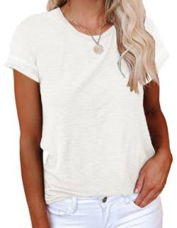 Cicy Bell Damen T-Shirt Elegant Sommer Basic t-Shirts Casual Rundhals Klamotten Tops Weiss M von Cicy Bell