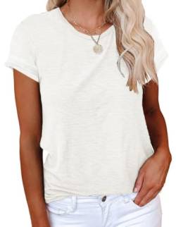 Cicy Bell Damen T-Shirt Elegant Sommer Basic t-Shirts Casual Rundhals Klamotten Tops Weiss XL von Cicy Bell