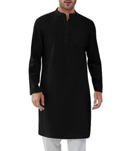 Cicy Bell Herren Kaftan Robe Langarm Thobe Button Down Henley Casual Side Split Kleid Shirt Schwarz M von Cicy Bell