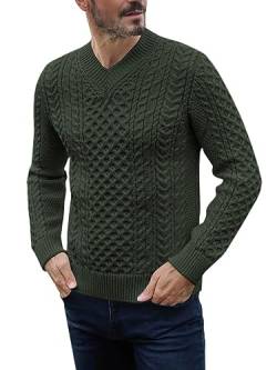 Cicy Bell Herren V Ausschnitt Pullover Langarm Male Basic Strickpullover Klassischer Feinstrick Sweater für Männer Military Green XL von Cicy Bell