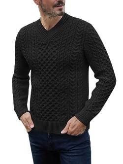 Cicy Bell Herren V Ausschnitt Pullover Langarm Male Basic Strickpullover Klassischer Feinstrick Sweater für Männer Schwarz XXL von Cicy Bell