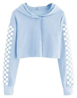 Cicy Bell Kapuzenpullover Für Mädchen Kinder Crop Tops Niedlich Plaid Langarm Mode Hoodie Sweatshirts Baby Blau 120 von Cicy Bell