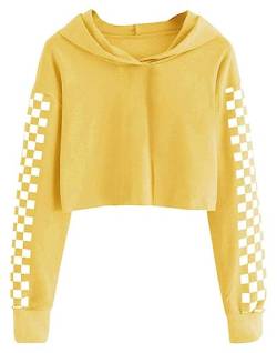 Cicy Bell Kapuzenpullover Für Mädchen Kinder Crop Tops Niedlich Plaid Langarm Mode Hoodie Sweatshirts Gelb 120 von Cicy Bell