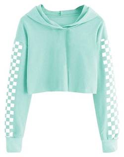 Cicy Bell Kapuzenpullover Für Mädchen Kinder Crop Tops Niedlich Plaid Langarm Mode Hoodie Sweatshirts Grün 120 von Cicy Bell