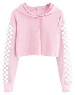 Cicy Bell Kapuzenpullover Für Mädchen Kinder Crop Tops Niedlich Plaid Langarm Mode Hoodie Sweatshirts Rosa 120 von Cicy Bell
