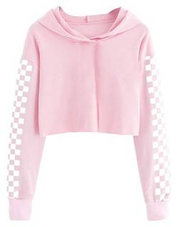 Cicy Bell Kapuzenpullover Für Mädchen Kinder Crop Tops Niedlich Plaid Langarm Mode Hoodie Sweatshirts Rosa 150 von Cicy Bell