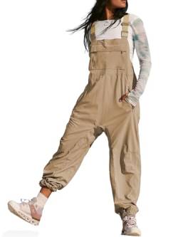 Cicy Bell Lässiger Damen-Cargo-Overall, lockere verstellbare Träger, Reißverschluss, Lätzchen, Jogger, Jumpsuits mit Taschen, Khaki, Medium von Cicy Bell