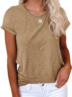 Cicy Bell T-Shirt Damen Kurzarmhemden für Damen Oberteile Rundhals Casual Locker Lässig Sommer Baumwolle T-Shirts Khaki XL von Cicy Bell