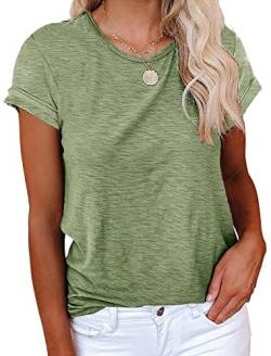 Cicy Bell T-Shirt Für Damen Sommer Kurzarm Oberteile Rundhals Casual Basic Shirts Tops Armeegrün L von Cicy Bell