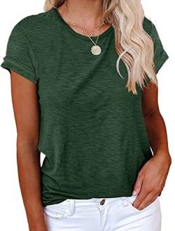 Cicy Bell T-Shirt Für Damen Sommer Kurzarm Oberteile Rundhals Casual Basic Shirts Tops Dunkelgrün S von Cicy Bell