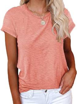 Cicy Bell T-Shirt Für Damen Sommer Kurzarm Oberteile Rundhals Casual Basic Shirts Tops Rosa XXL von Cicy Bell