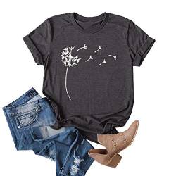 Cicy Bell T-Shirts für Damen Rundhals Pusteblume Drucken Tops Sommer Kurzarm Oberteile Blusen T Shirts Dunkelgrau L von Cicy Bell