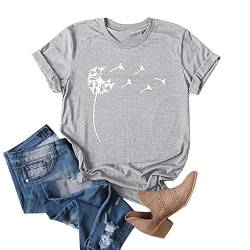 Cicy Bell T-Shirts für Damen Rundhals Pusteblume Drucken Tops Sommer Kurzarm Oberteile Blusen T Shirts Grau M von Cicy Bell