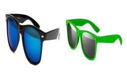 Ciffre 2 Brillen im Set Nerdbrille Nerd Brille Sonnenbrille Schwarz Blau Verspiegelt Grün Spiegel von Ciffre