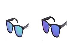 Ciffre 2 er Set Sonnenbrille EL-Sunprotect® Polarisierte Linsen Retro Vintage Style Nerd Look Stil Unisex Brille - Schwarz Blau Spiegel - Grün Schwarz Verspiegelt von Ciffre
