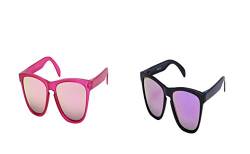 Ciffre 2 er Set Sonnenbrille EL-Sunprotect® Polarisierte Linsen Retro Vintage Style Nerd Look Stil Unisex Brille - Schwarz Lila Spiegel - Pink Rosa Verspiegelt von Ciffre