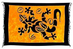 Ciffre Sarong Pareo Wickelrock Dhoti Lunghi Tuch Strandtuch Schwarz Orange Gelb Gecko von Ciffre