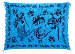 Ciffre Sarong Pareo Wickelrock Strandtuch Handtuch Wickelkleid Strandkleid Schal ca. 170cm x 110cm Gecko Design Blau Töne von Ciffre