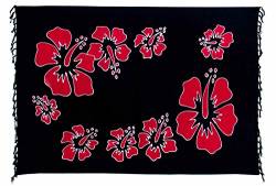 Ciffre Sarong Pareo Wickelrock Strandtuch Tuch Wickeltuch Handtuch + Schnalle Blume Schwarz Rot von Ciffre