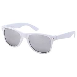 Ciffre Sonnenbrille Nerdbrille Nerd Retro Look Brille Pilotenbrille Vintage Look - ca. 80 verschiedene Modelle Weiß Silber Verspiegelt von Ciffre