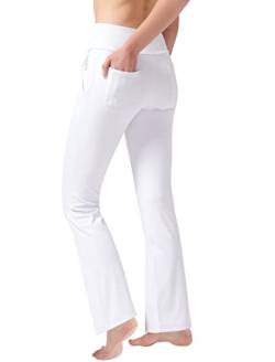 Cifupy Bootcut Yogahose für Damen mit Taschen, hohe Taille, Workout-Hose für Damen, Bootleg-Yogahose, 4-Wege-Stretch-Hose, Weiß, Mittel von Cifupy