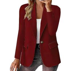 Cihdmfb Blazer Damen Elegant Einfarbig Langarm Blazer Sakko Slim Fit Revers Geschäft Büro Jacke Kurz Mantel Leicht Business Arbeit Festlich Lang Jacke Blazer mit Tasche und Knöpfe(D RD1,L) von Cihdmfb