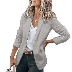 Cihdmfb Blazer Damen Große Größe Langarm Open Front Business Cardigan mit Taschen Revers Anzüge Jacken Langer Elegant Einfarbig Knopf Mantel Blazerjacke für Büro Business & Casual(E Grau,M) von Cihdmfb