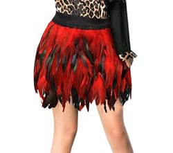 Cihdmfb Feder Rock Damen Elastische Körpergeschirr Taille A-line Federrock Mode Gothic Karnevalkostüm Cosplay Minirock Karneval Party Rock Kurzer Tanz Rock Federkleid Bühnenkostüm(B Rot,XL) von Cihdmfb