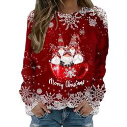 Cihdmfb Pullover Damen Oversize Weihnachtspullover Elegant Weihnachten Rot Weinglas Druck Rundhals Langarmshirts Frauen Streetwear Lässiges Christmas Sweatshirts Oberteile Tops(C Rojo,S) von Cihdmfb