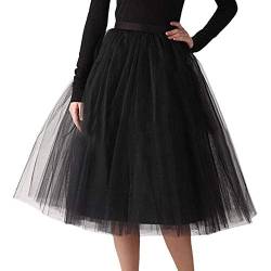 Cihdmfb Tüllrock Damen 50er Rockabilly Unterrock Tütü Rock Hohe Taille Elastische Petticoat Tüllrock Party Rockabilly Tüll Rock Midirock Karneval Kostüm Ballet Tanzkleid(B K,Einheitsgröße) von Cihdmfb