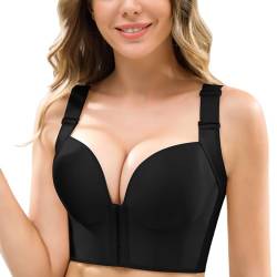 Cihdmfb Unterwäsche Damen Vollschalen Ohne Bügel BH Vorderverschluss Starker Halt Push up Seamless Bra Verstellbarer hinter BH Klassische Bustier Racerback Bequemer Alltagswäsche(A Schwarz,6XL) von Cihdmfb