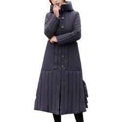 Cihdmfb Wintermantel Damen Lange Winterjacke Warm Steppjacke Mit Kapuze Retro Einfarbig Lang Jacke Mantel Knielang Winterparka Winter Baumwolljacke mit Reißverschluss und Tasche(G d-1,XXL) von Cihdmfb