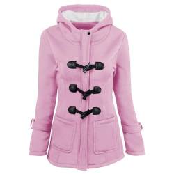 Cihdmfb Wintermantel Damen Oversize Einfarbig Winterjacke mit Kapuze Winter Dicke Warme Wolle Gefütterte Kapuzenjacke mit Hornknöpfen Übergangsjacke Winterparka mit Taschen Outdoorjacke(C Rosa,S) von Cihdmfb