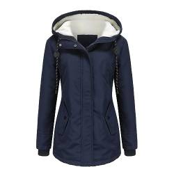 Cihdmfb Wintermantel Damen Winter Dicke Warme Gefüttert Teddy-Fleece Mantel mit Reißverschluss üBergangsjacke Mode Einfarbig Outdoorjacke Loose Fit Winterjacke Mantel mit Kapuze(D Blau,XXL) von Cihdmfb