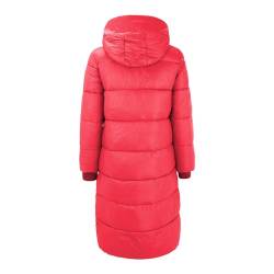 Wintermantel Damen Lang Einfarbiger Steppmantel mit Kapuze Casual Kapuzenmantel Winter Warmer Winterjacke Elegant Verdicken Mantel Winterparka Baumwolljacke Langarmmantel mit Taschen(D Rot,3XL) von Cihdmfb