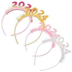 Ciieeo 4 Stück 2024 Frohes Neues Jahr Stirnband Lametta Haarband Glitzer Tiara Abschluss Haarreifen Kopfschmuck Für Silvester Partyzubehör Foto Requisiten von Ciieeo