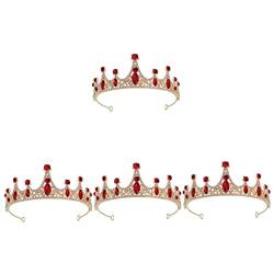 Ciieeo 4 Stück Tiara Party-stirnband Mädchen-festzug-krone Barocke Königin Kleines Kronen-stirnband Geschenke Für Kleine Mädchen Gastgeschenke Barock- Braut Strasssteine Rot Zinklegierung von Ciieeo