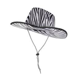 Ciieeo Western-Cowboyhut Für Damen Und Herren Zebra- Oder Leopardenmuster Für Western-Party Anziehzubehör Halloween-Partyhut von Ciieeo