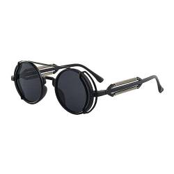 Cikiki 2021 neue Gothic Steampunk Sonnenbrille Doppel Frühling Brillen Mode Linsen Retro S2Q7 Runde Sonnenbrille Bein Frauen Rahmen Männer Brille, Grau+Schwarz von Cikiki