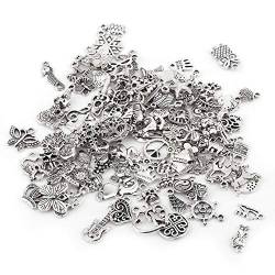 Cikonielf 100Pcs Tibetan Charms Mischmuster Tibetan Silber Charm Zubehör für DIY Halskette Armband Schmuckherstellung von Cikonielf